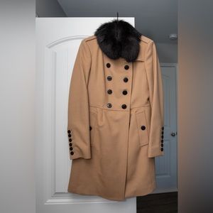 BURBERRY LONDON Long Coat Women Size US 6 beige Cashmere blend fox fur